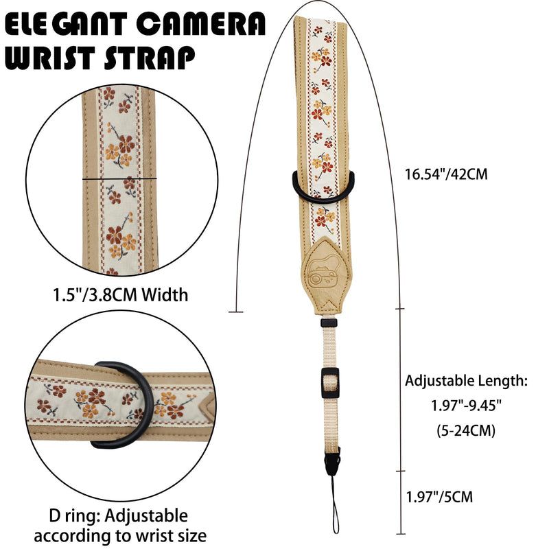 1.5" Wide Camera Wrist Strap, Quick Release Hand Strap for DSLR SLR Mirrorless, Safety Wrist Strap for All Cameras Khaki Embroidery Camera Wrist Strap-03