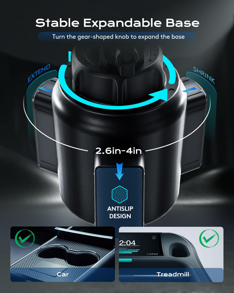 Magnetic Cup Phone Holder Car Wireless Charger for MagSafe, 15W Fast Charging Car Mount Stand for iPhone 16 Pro Max/15/14/13/12, Cupholder Expander, LED Light Ring, Strong N52 Magnets MAG-LIGHT-WC