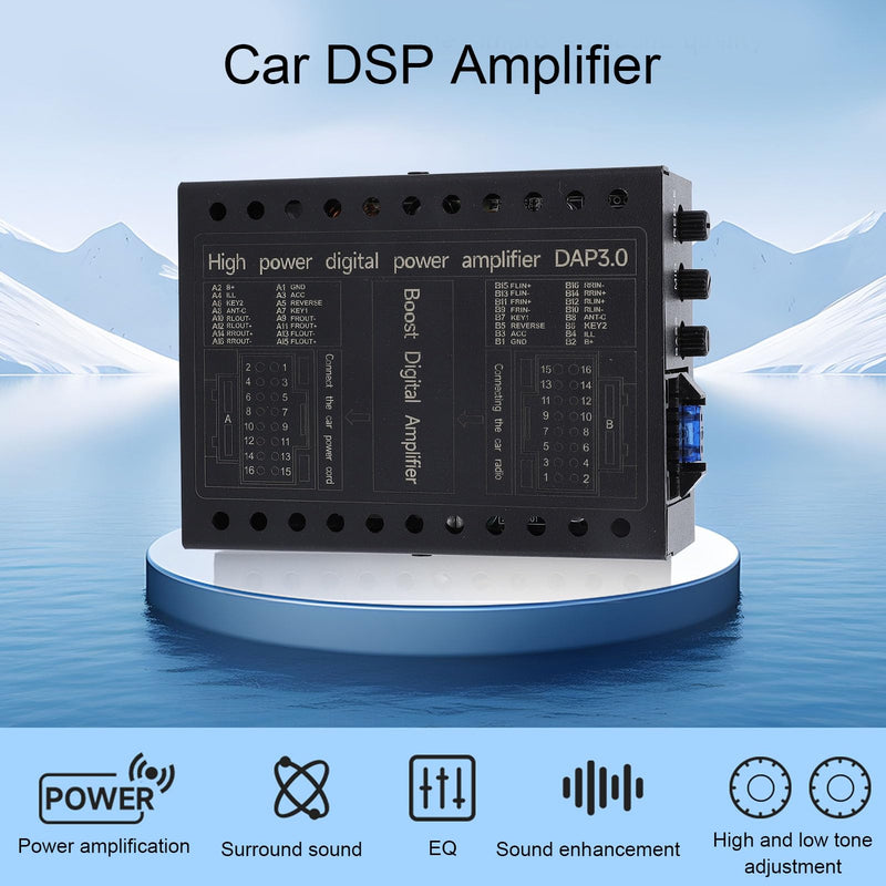 Digital Car Amplifier, 4 Channels 50Wx4 60Wx4 Power Amplifier with DSP, AB Class Technology, Clear Sound Output, Bass Treble Adjustable, Metal Material, DC12V