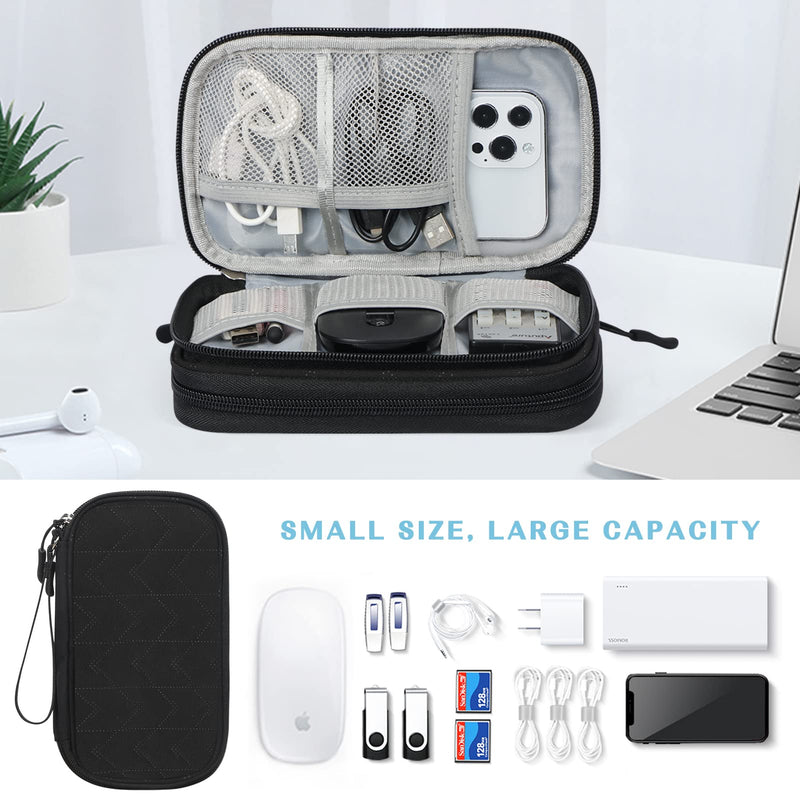 FYY Travel Organizer Pouch Electronic Accessories Carry Case Portable Waterproof Double Layers All-in-One Storage Bag for Cable, Cord, Charger, Phone, Pattern Black Small Black-Pattern