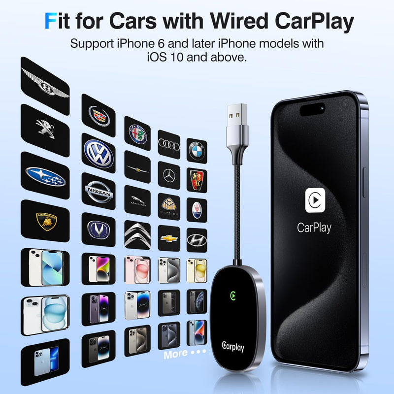 Wireless CarPlay Adapter 2025 Upgraded, Converts Factory Wired CarPlay to Wireless, Plug and Play Car Play Wireless Adapter, Compatible with iPhone Multi-User Seamless Connection Black
