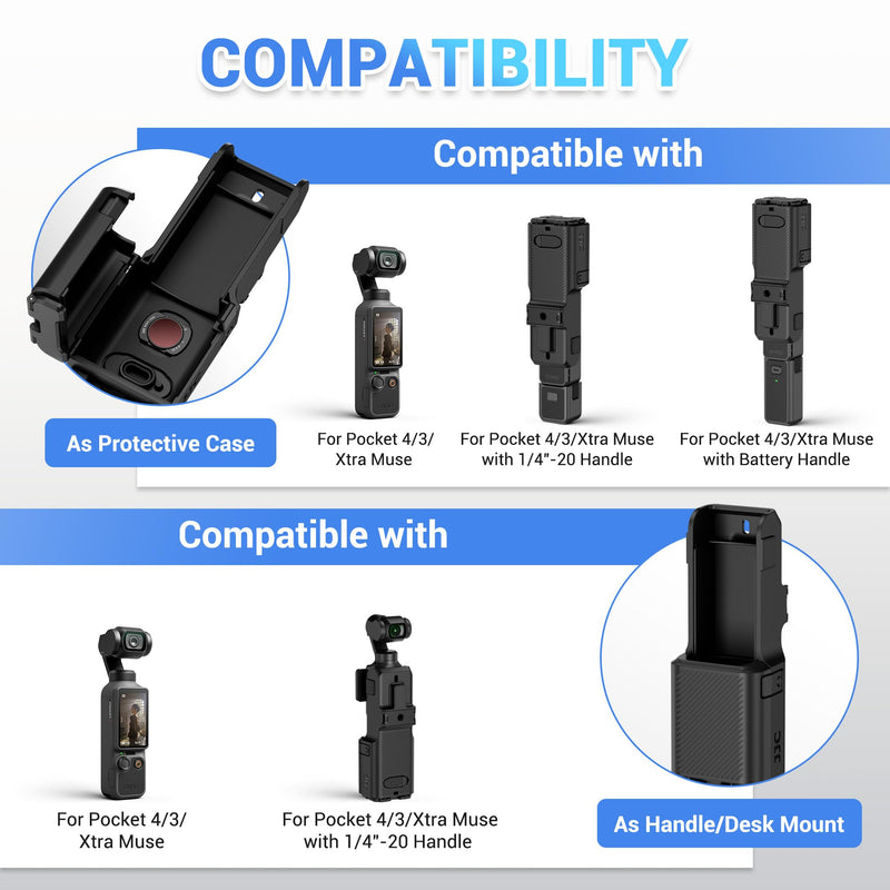 JJC Pocket 4 Multifunctional Case with 4Pcs Filter Kit Set for DJI Osmo Pocket 4 3 / Xtra Muse, CPL / NDV2-32 / Black Mist 1/4 / Wide-Angle Lens, Table Mount Dual Direction Plate & 1/4-20 Hole