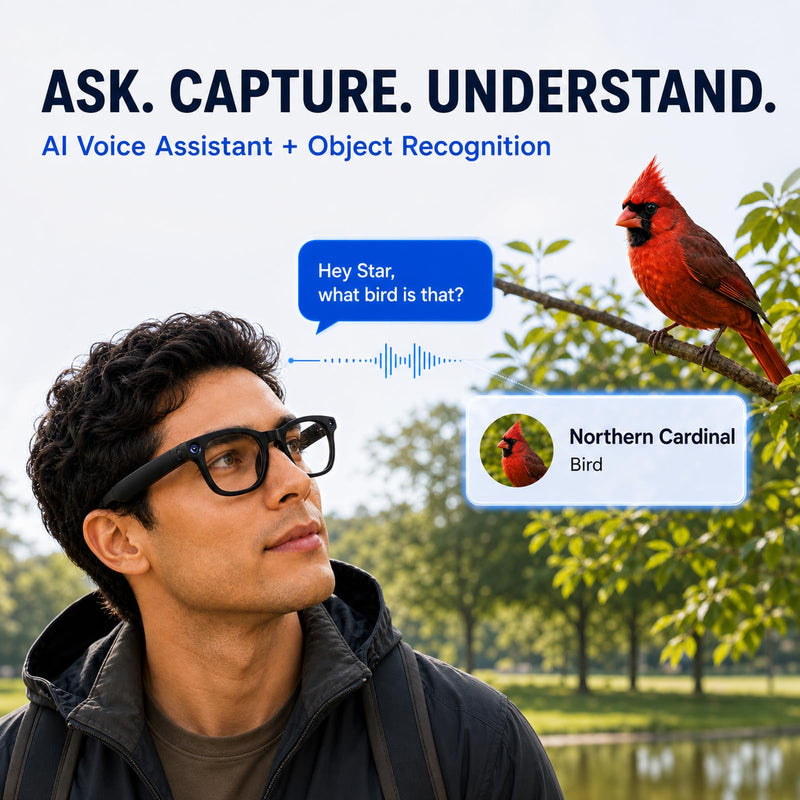 Smart Glasses with Camera - 8MP AI Glasses Video Recording 1080P Anti-Shake | POV Video, 165-Language Real-Time Translation, AI Voice Assistant, Open-Ear Audio, Bluetooth WiFi Sunglasses for Men & Women