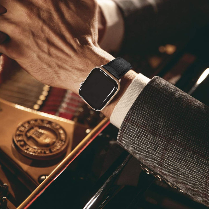 Fullmosa Compatible Metal Mesh Apple Watch Band 44mm/45mm/42mm Rose Gold with Case & Compatible Leather Apple Watch Band 44mm/45mm/42mm,Black+Rose Gold