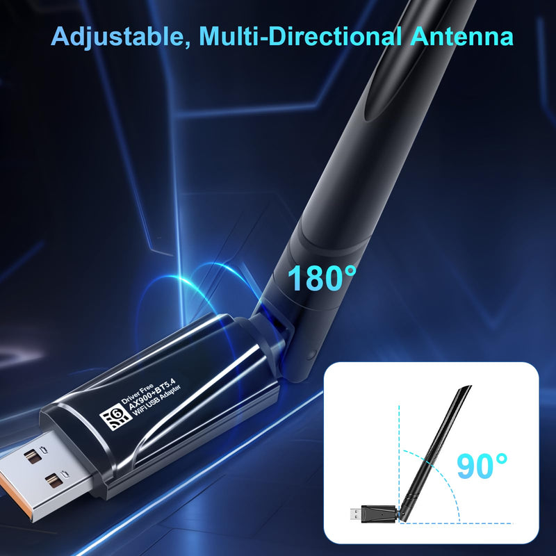 INTELBRAS 2-in-1 USB Bluetooth WiFi Adapter, AX900 WiFi 6 + Bluetooth 5.4 | Dual-Band 2.4GHz/5GHz with 5dBi High-Gain Antenna, Compatible with Windows 7/10/11 (WiFi), Windows 10/11 (Bluetooth) AX900,WIFI 6