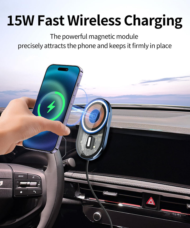 15W Wireless Charging Car Phone Holder for Kia EV6 2025 2026, 12.3" Screen | Magsafe Accessories Fast Charging Magnetic Cell Phone Holder Clip Compatible with iPhone Android, 3D Fit Vehicle Phone Stand 12.3-inch for 2025 2026 EV6