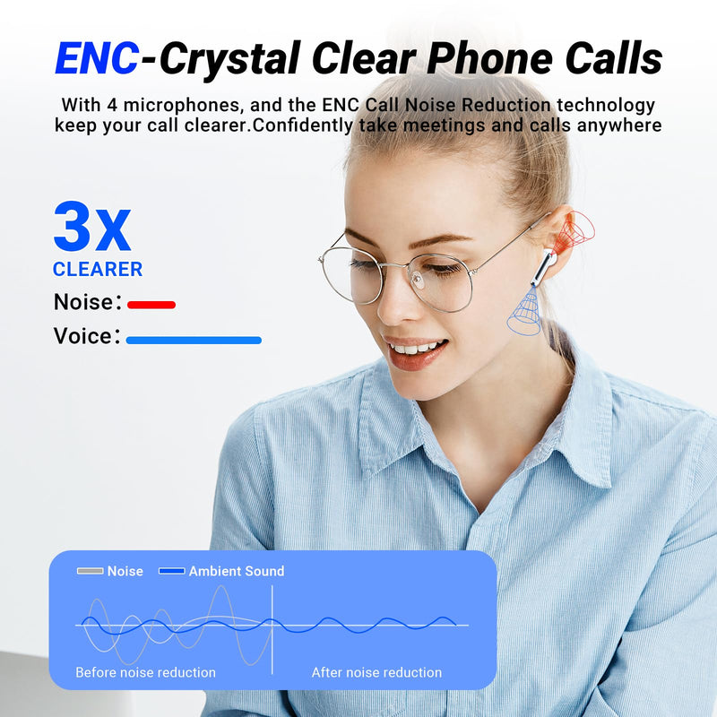 Wireless Earbuds, Bluetooth 5.4 ear buds with 4 ENC Noise Cancelling Mics, Bluetooth Earbuds with 48H Playtime, IPX7 Waterproof Workout earbuds, White headphones HiFi Sound LED Display for iOS Android
