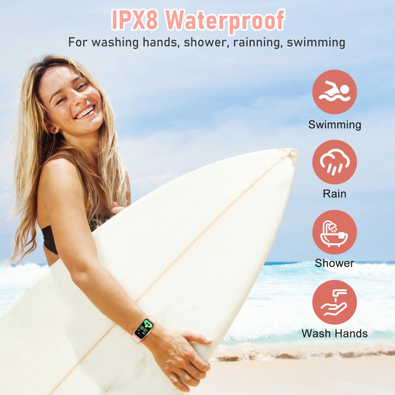 Health Fitness Tracker, Smart Watch with 24/7 Heart Rate Blood Oxygen Blood Pressure Sleep Monitor, IP68 Waterproof Step Calorie Counter Pedometer Activity Trackers for Android&iPhone Women Men Pink