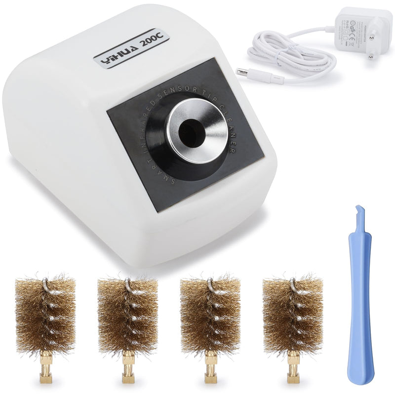 YIHUA 200C Motorised Soldering Tip Cleaner with Infrared Sensor, 6 Brass Wool Brushes, 12 V Power Adapter and Lifting Tool - Compact Soldering Iron Cleaner (EU Plug)