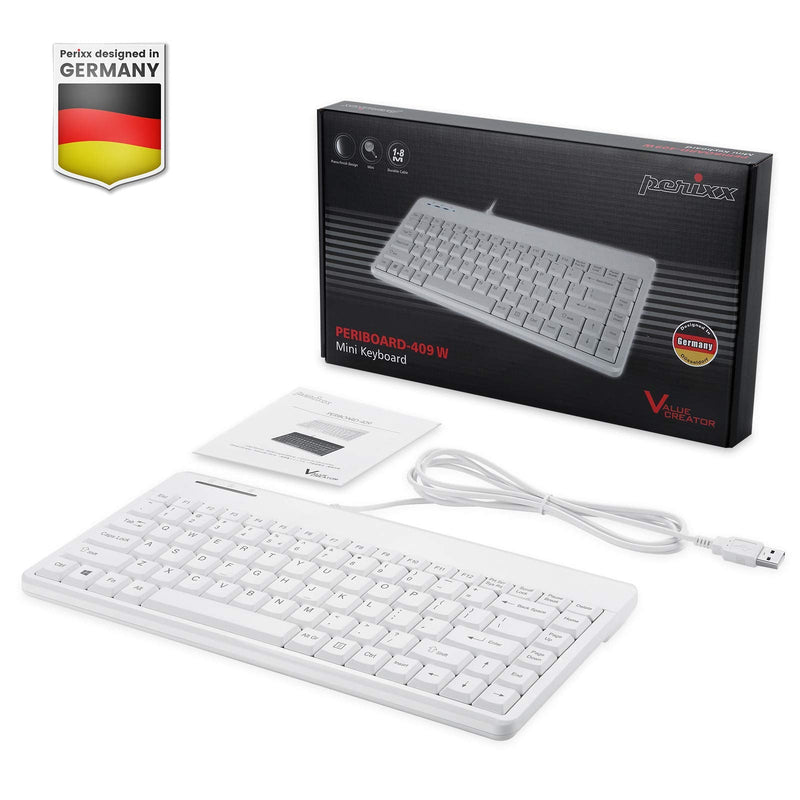 Perixx PERIBOARD-409WU US, Wired USB Mini Keyboard - White - US English