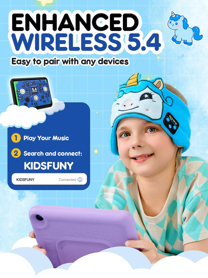 Kids Sleep Headphones Bluetooth Headband, Wireless & Wired Headband Headphones with Ultra-Thin Stereo Speakers for Toddlers Sleeping Airplane Travel BrightBlue
