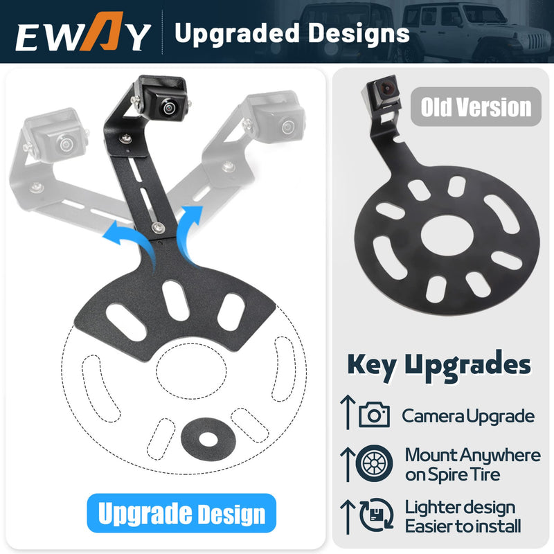 EWAY Light 2.0 Spare Tire Reverse Backup Camera for Jeep Wrangler JK Compass Commander Patriot Liberty 2007-2018, Upgrade Ajustable Brackets for Flexible Angle, Hitch Camera with 90° Ajustable Angle