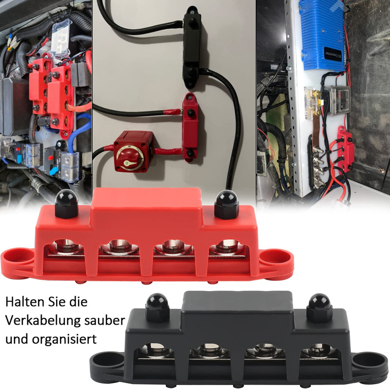 12V-48V DC BusBar Distribution Block 250A BusBar Box with 4 x M8 Terminal Bolts High Performance Module, Power Distribution Block Grounding Current for Car RV Boat Yacht (Red Black, 2 Pieces) 1