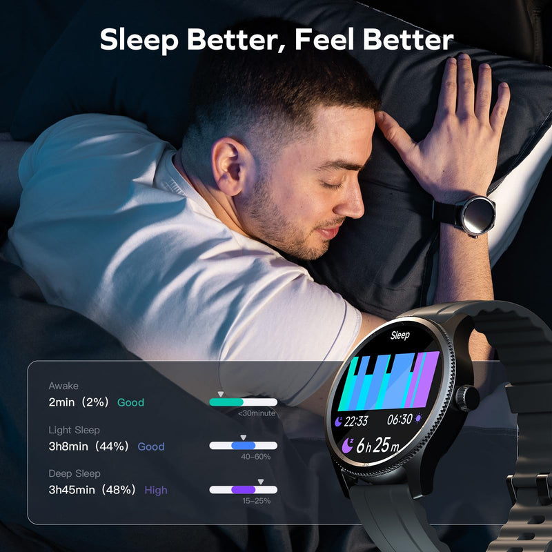 MOMAX Smart Watch for Men Women, 1.38" TFT Screen & Bluetooth Call, Fitness Tracker with 100+ Sports, Heart Rate, Health Monitor, Sleep Tracker, Music Control, IP68 Waterproof for Android/iOS Black