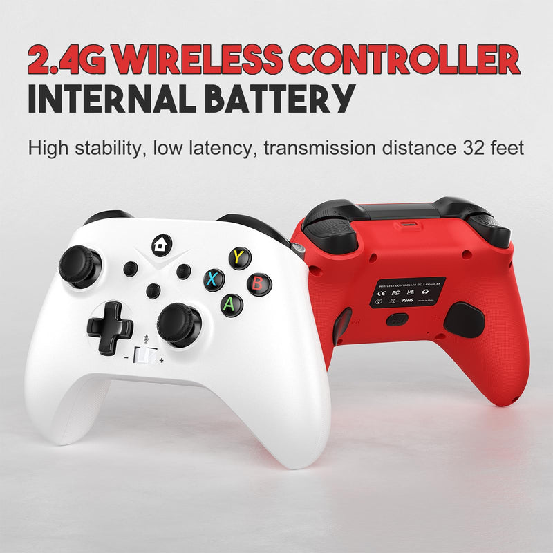 Dinosoo 2.4G Wireless Game Controller 2-Pack for Xbox One/Series X|S/PC | Hall Trigger, Dual Vibration & 3.5mm Audio white+red