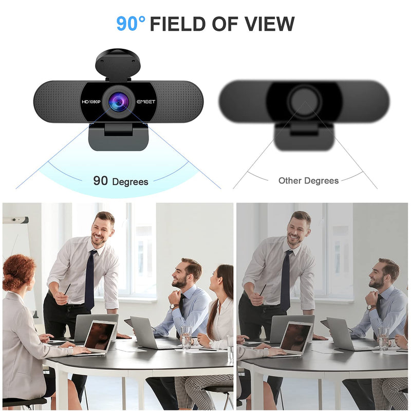 EMEET 1080P Webcam with Microphone, C960 Web Camera 2 Mics Streaming Webcam | 90°FOV Computer Camera, Plug and Play USB Web Cam for Online Calling/Conferencing, Zoom/Teams/Facetime/YouTube, Laptop/PC Clear 1080P w/ 90° Wide FOV