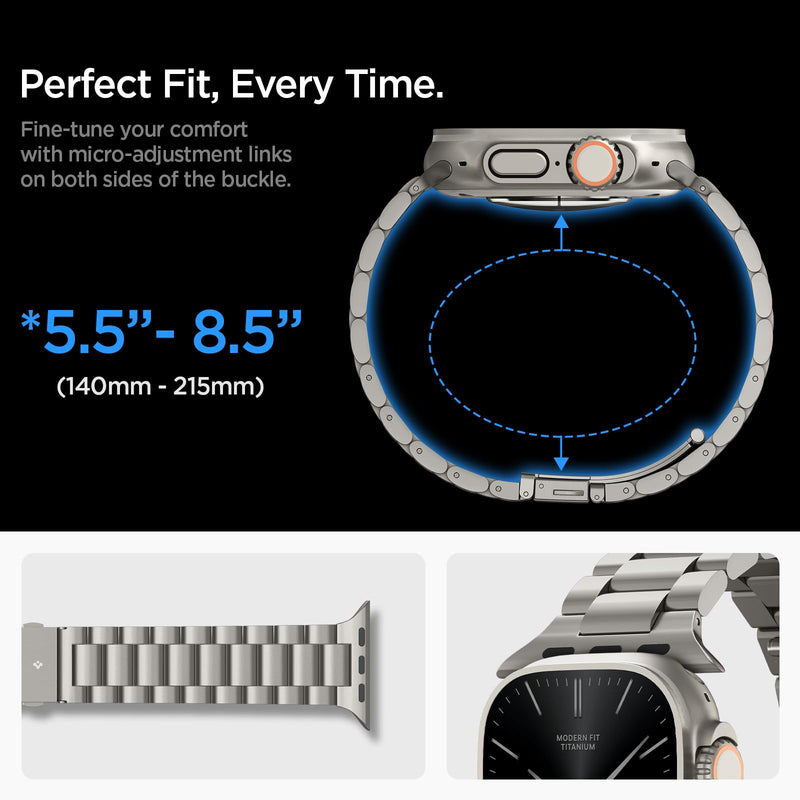 Spigen Modern Fit for Apple Watch Band, Premium Metal/Stainless Steel Strap | For Apple Watch Ultra 3/2/1 49mm, Series 11/10 46mm, 9/8/7 45mm, SE3/SE2/SE/6/5/4 44mm, 3/2/1 42mm Natural Titanium