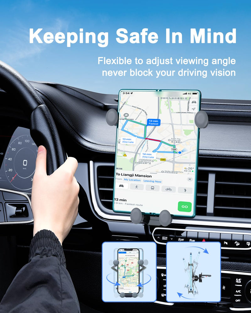 Z Fold 7 Car Mount Accessories, Gravity Linkage, A Vent Clip | Cell Phone Holder Mount for Z Fold 8 7 Pixel Pro Fold iPhone Android, 2 Forms Change, One Hand Operation, Thick Case Friendly A-Vent