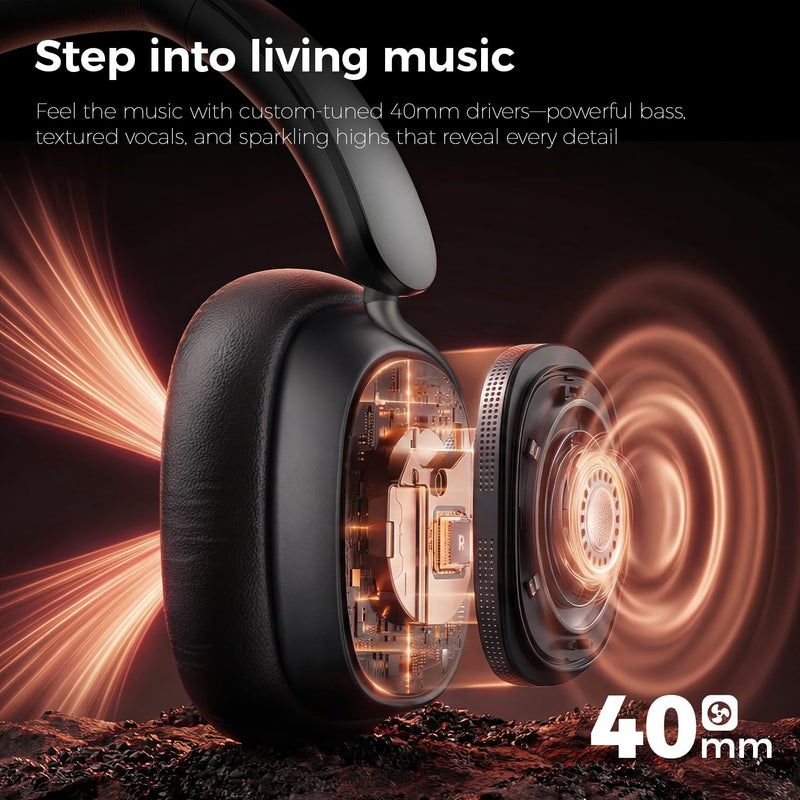 havit 132H Playtime Noise Cancelling Headphones, Over Ear Wireless Bluetooth Headphones with Hybrid ANC, Fast Charge, Dual Device Connection, Foldable Design with Mic for Travel, Work & Office