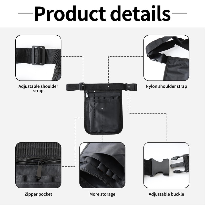 Nurse Bag, Waiter's Bag with Belt, Belt Bag Women's Made of Oxford Fabric, Side Pocket, Women's Black, Belt Bag Work Retail, Shoulder Bag Caregiver, Adjustable Belt