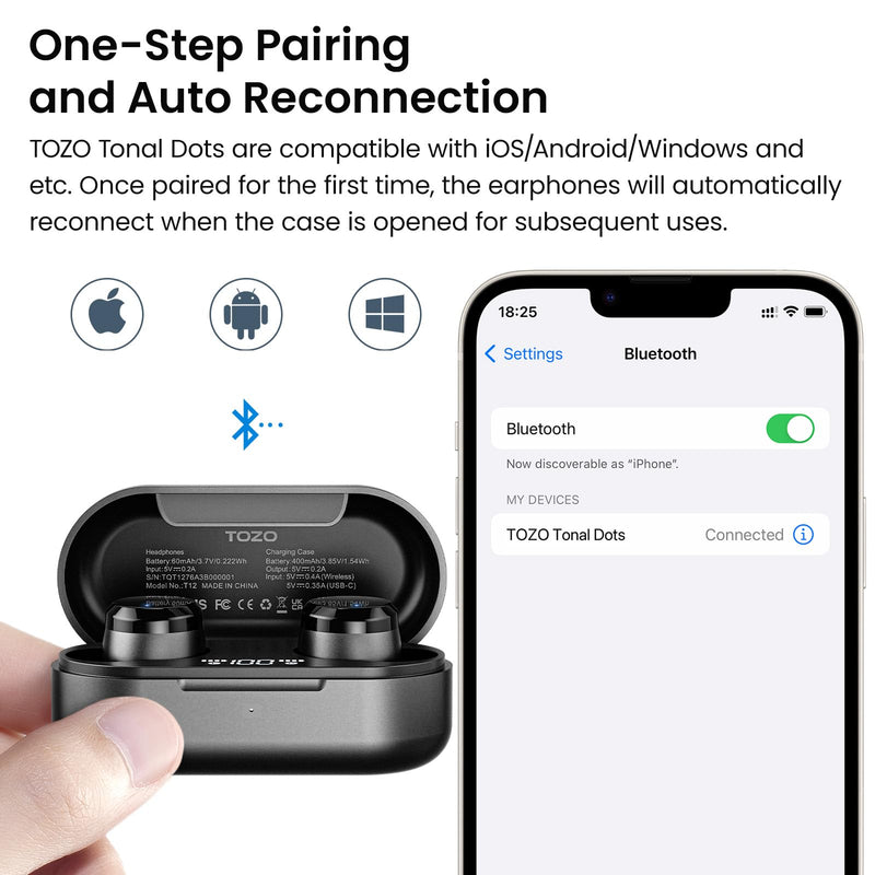 TOZO T12 Wireless Earbuds Bluetooth 5.3 Headphones Built-in ENC Noise Cancelling Mic, 55 Hrs Playtime App Customize EQ IPX8 Waterproof LED Digital Display Premium Sound Headset Black Compact Ergonomic Edition