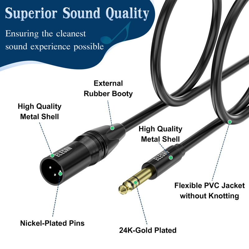 Elecan 6.35mm (1/4 Inch) TRS to XLR Cable 50 Ft Male to Male-Balanced Shielded 3 Pin XLR to 1/4 Quarter inch Cord, Profesional/HiFi Stereo Guitar Cable with 6.35 mm to 3.5 mm Aadpter+Ties 50FT 6.35mm to XLR Male