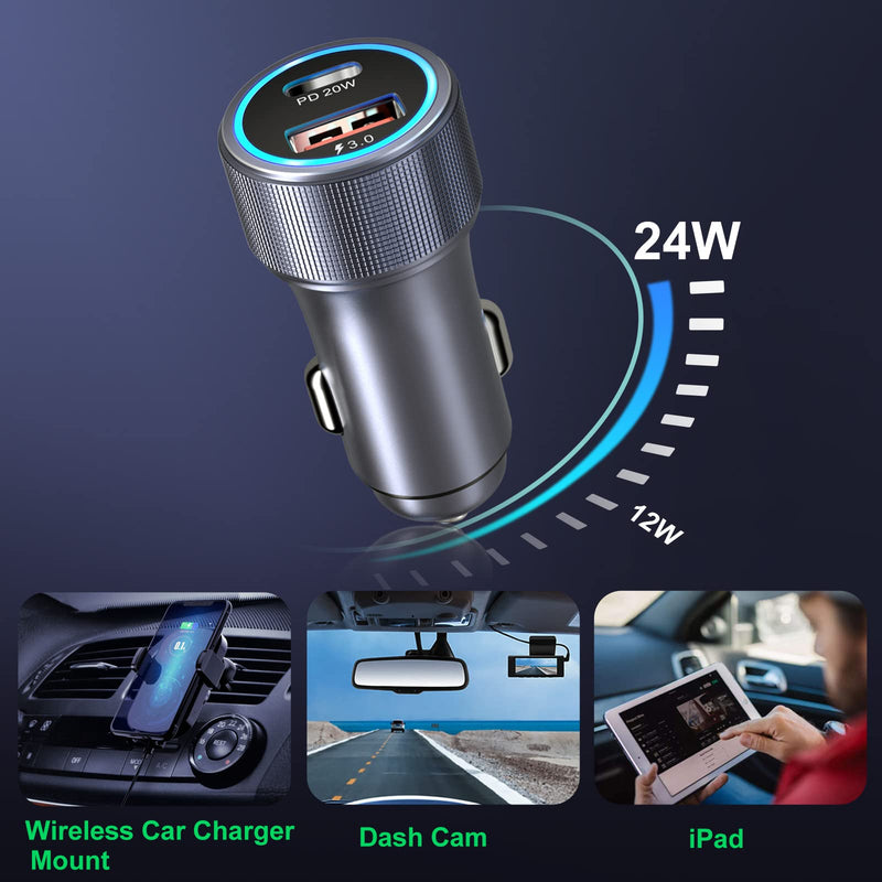 5 Pack USB C Car Charger, Bangfun 36W Dual USB Car Charger Adapter Fast Charge PD&QC 3.0 Cigarette Lighter USB Charger Compatible iPhone 15 14 13 12 11 Pro Max SE,iPad,Samung S24/S21/S20, Pixel(Grey) Grey