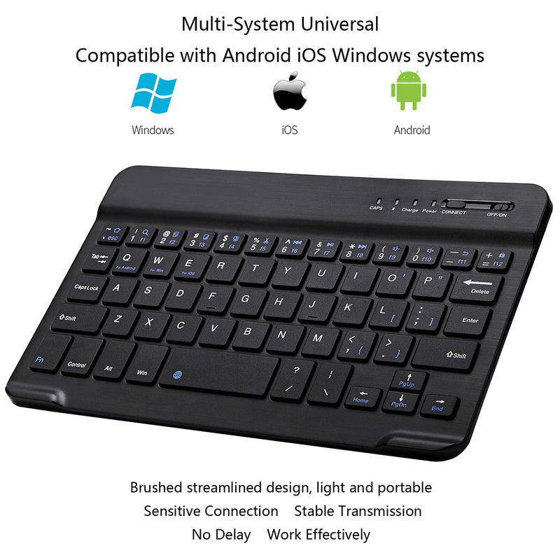 Ultra-Slim Bluetooth Keyboard Portable Mini Wireless Keyboard Rechargeable for Apple iPad iPhone Samsung Tablet Phone Smartphone iOS Android Windows (7 inch Black) 7 inch Black