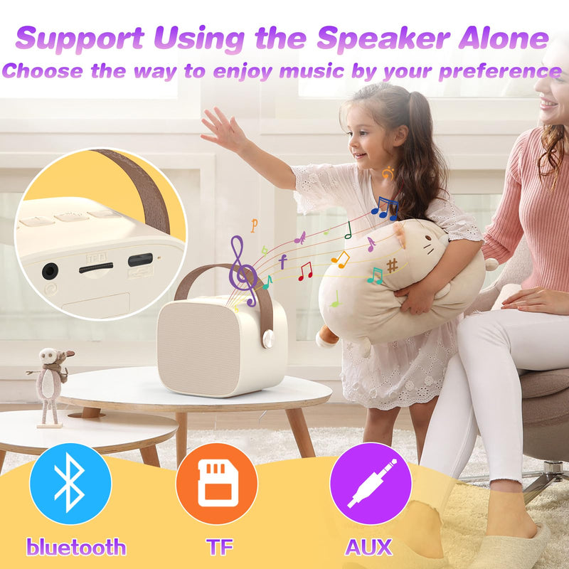 Mini Karaoke Machine Microphone,Fun Toys Christmas Birthday Gifts for Adult Kids/Toddler Boys Girls 3 4 5 6 7 8 9 10 11 12+,Portable Bluetooth Speaker with 2 Wireless Microphone Beige 2 Mics