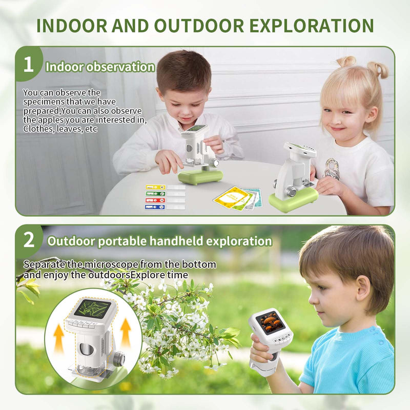 1200X Microscope for Kids 4K with 2 inch Screen STEM Digital Science Kit Rechargeable Handheld Mini Pocket Children Students Slides Portable Gift for Kids Ages 6 to 12 (Green) Green