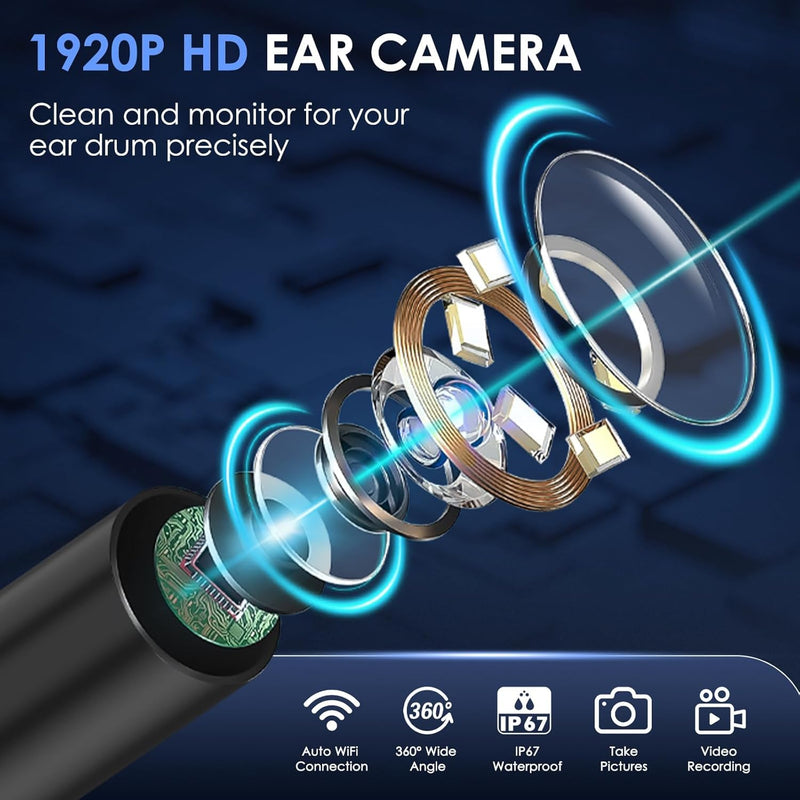 Xylla Ear Wax Remover Otoscope 1920P HD Ear Wax Removal IP67 Waterproof WiFi Otoscope 360° Wide Angle Ear Cleaner with 6 LEDs Portable Pleasure of Ear Cleaning (Black) Black