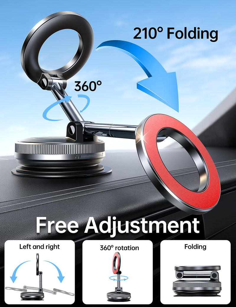Coolpow【Newest Vacuum Magnetic Phone Holder for Car Phone Holder Mount【Movable Vacuum Suction】 Magsafe Car Mount Cell Phone Holders for Your Car Accessories for Women Men for iPhone 17 16-red | 【26 x N58 Magnets】360° Rotation, Magnetic Car Phone Holder...