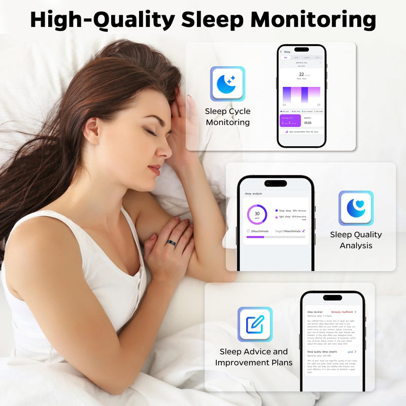 Emerhome Upgrade Smart Health Ring for Women Men,Waterproof Fitness Ring, Fitness Tracker for Activity Monitoring,Sleep Tracker, No Subscription Fee, Smart Ring for iSO & Android (Black,9#)