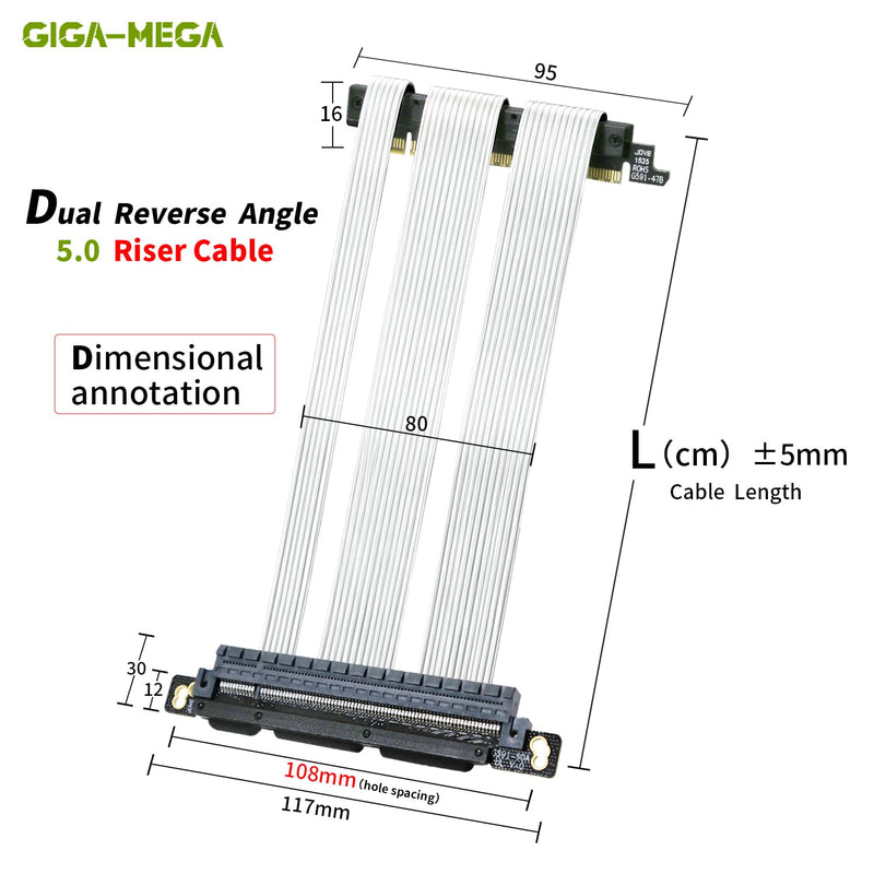 PCIe 5.0 X16 Riser Cable Dual Reverse and Straight GPU Extension Cable GEN5 for ITX A4 Case RTX5090 (15cm) Dual reverse 15cm