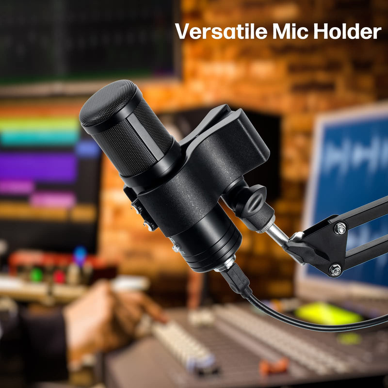 BILIONE 4pcs Versatile Microphone Clip, Adjustable Mic Holder for Microphones with Outer Diameter Range 1.26" from 2.3", with 5/8" Male to 3/8" Female Screw Adapter(Black) 4 Pack black