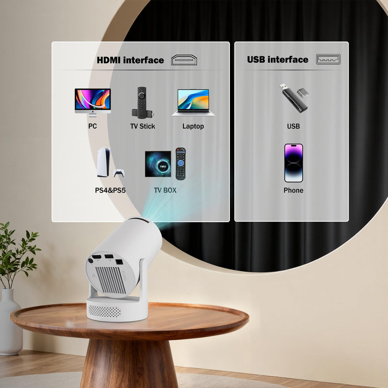 [AUSTRALIA] - Mini Projector with Wifi and Bluetooth, 4K Portable Projector with 5W Speaker, Auto Vertical Keystone&180 Rotatable, 200Ansi Moive Proyector for Outdoor Bedroom 300 Ultra 