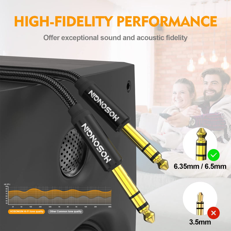 HOSONGIN 1/4 Inch TRS Instrument Cable 3.3ft 2-Pack [Nylon Braided Shielded], 1/4 in TRS Male to Male Plug Stereo Audio Cord, Quarter Inch 6.35mm Balanced Interconnect Line - 3.3 feet 1/4" TRS Cable - 2 Pack