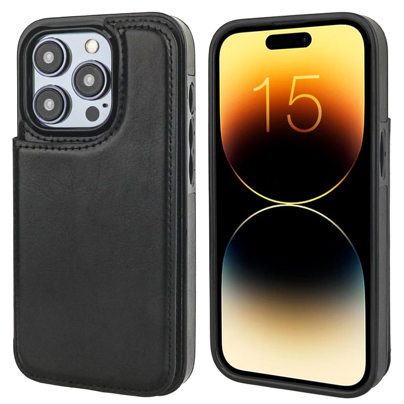 Compatible with iPhone 15 Pro Wallet Case with Card Holder, PU Leather Kickstand Card Slots Case, Double Magnetic Clasp and Durable Shockproof Cover 6.1 Inch (Black) Black