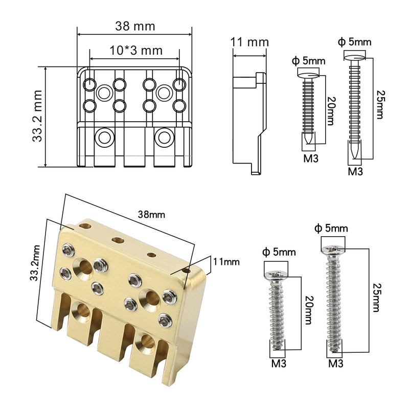 Guitar Bridge String Locks 4 String Bass String Locking Nut Headless Bass Guitar String Lock Brass String Locking for Headless Electric Bass Guitar Replacement Parts （Brass) 4 String Lock Brass natural colour