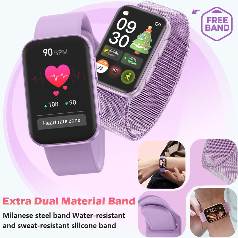 MorePro Health Fitness Tracker for Women Men, 24/7 Heart Rate Blood Pressure & Oxygen Monitoring, Sleep Tracker, 100+ Sport Modes Smart Watch, IP68 Waterproof, 2 Bands, Compatible Android iOS