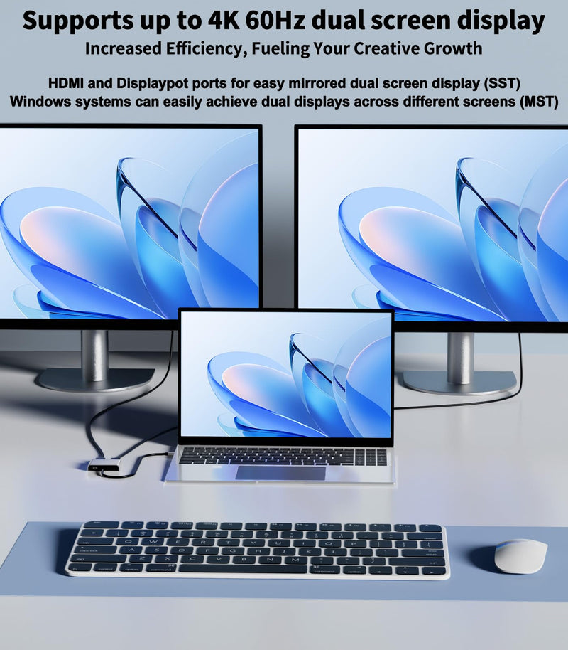 Mini DisplayPort to HDMI Adapter with DisplayPort for Dual Monitor, Thunderbolt 2 to HDMI and DP Female Splitter Extended Display Adapter, Compatible with MacBook Air, Mac iMac, Surface Pro Mini DP to HDMI & DP
