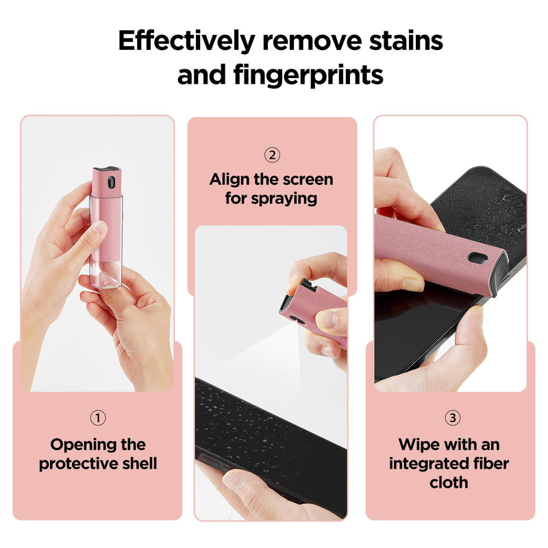 YTT Screen Cleaner, All-in-One Spray & Wipe Cleaner, with Transparent Protective Shell for All Phones, Laptop and Tablet Screens (Pink) Pink