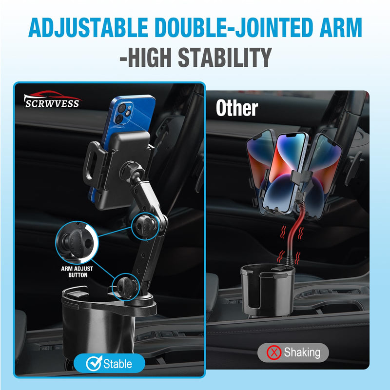 Cup Holder Phone Mount, 2 in 1 Cup Holder Expander for Car Long Arm with 360°Rotation Cup Holder Cell Phone Holder for Car Compatible with All Smartphones