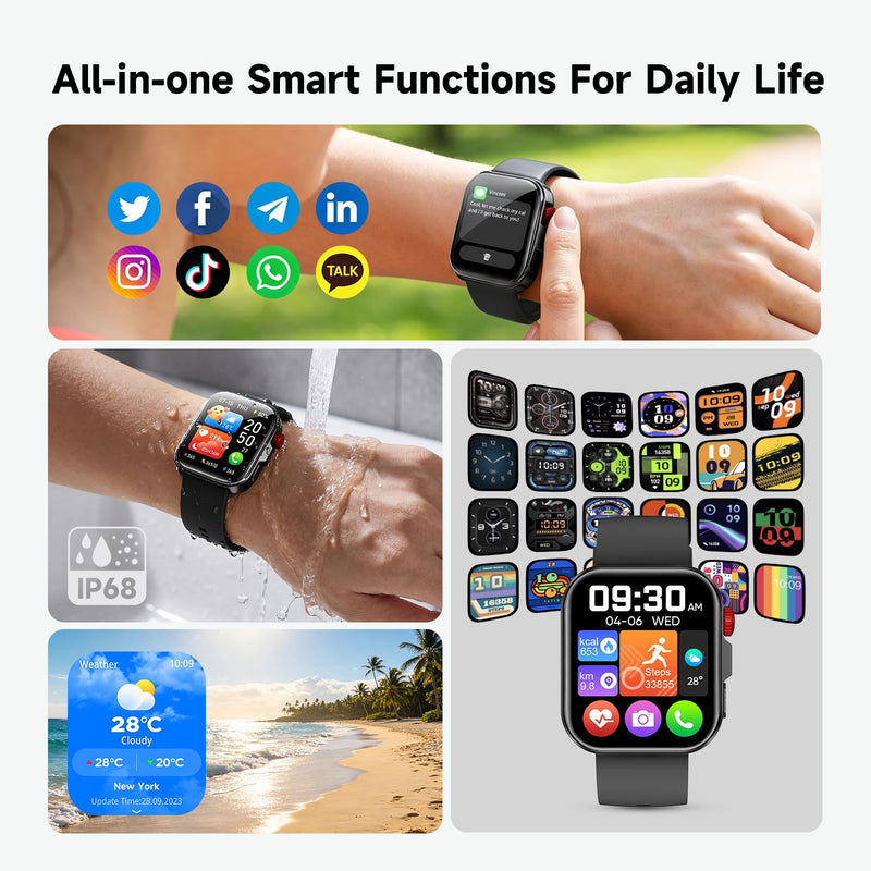 Smart Watch for Men Women, Fitness Tracker Smartwatch 1.83" HD IP68 Black | Answer/Make Call 24/7 Heart Rate/Sleep/SpO2 Monitor Waterproof 100+ Sport Modes Voice Assistant Compalible with Android & ios