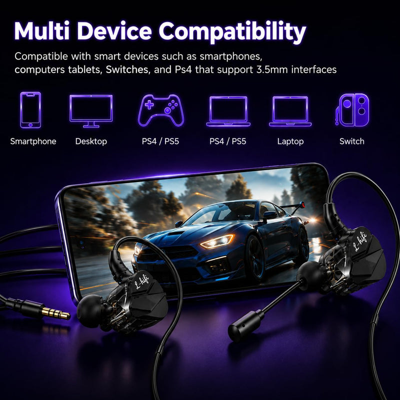 Wired Gaming Earbuds with Mic, Deep Bass in-Ear Headphones for PS5 PC Online Class(Black) Black