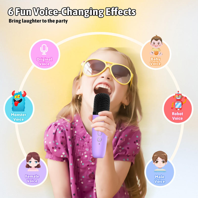 Karaoke Microphone Machine Toys for Kids Adults, Mini Portable Bluetooth Speaker with 2 Wireless Mics, Christmas Birthday Gifts for Boys Girls Ages 3 4 5 6 7 8 9 10 11 12+Year Old Purple Purple-2 Mics