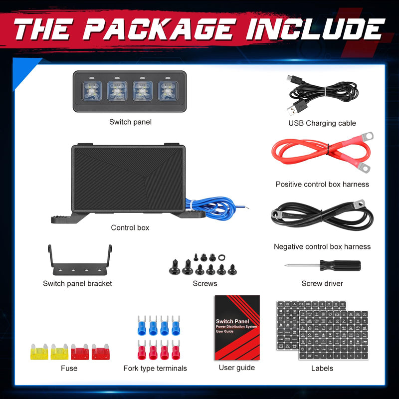 [AUSTRALIA] - OFFROADTOWN 4 Gang Switch Panel Wireless Remote Control 4 Light Modes Multifunction Controller System Compact Mini Relay Switch Box Offroad Light Switch Panel for Trucks UTV ATV SUV Pickup Jeep Boat 