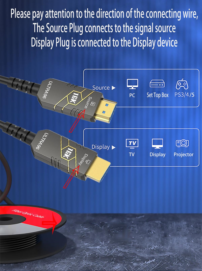 3m / 10ft 16K HDMI2.2 Fiber Optic Cable, 96Gbps Ultra High Speed, 4K240Hz 4K144Hz 8K120Hz 16K60Hz, HDCP 2.2&2.3, Dynamic HDR, eARC,DTS, Long Slim and Flexible for Projector/TV/PS5 | 96Gbps Ultra High Speed, 4K240Hz 4K144Hz 8K120Hz 16K60Hz, HDCP 2.2&2.3...