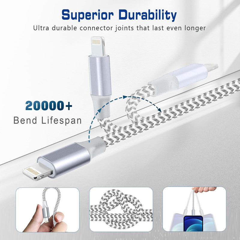 [AUSTRALIA] - [Apple MFi Certified] Short iPhone Charger 1ft 2Pack,USB A to Lightning Cord Nylon Braided 12 Inch Fast Charging iPhone Cable Compatible with iPhone 14 13 12 11 Pro/Max/Mini Xs SE2/iPad for Car 2Pack-1FT silver 