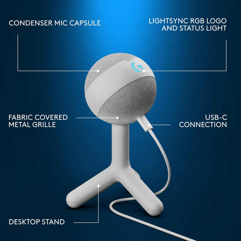 Logitech G Yeti Orb Condenser RGB Gaming Microphone - Off White | LIGHTSYNC, USB Mic for Streaming, Cardioid, USB Plug and Play for PC/Mac Gaming Mic